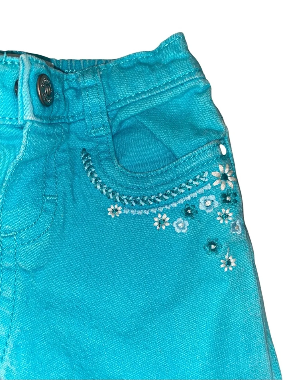 y2k OshKosh Bgosh Teal Heart pocket Girls jeans embroidered floral cute girly